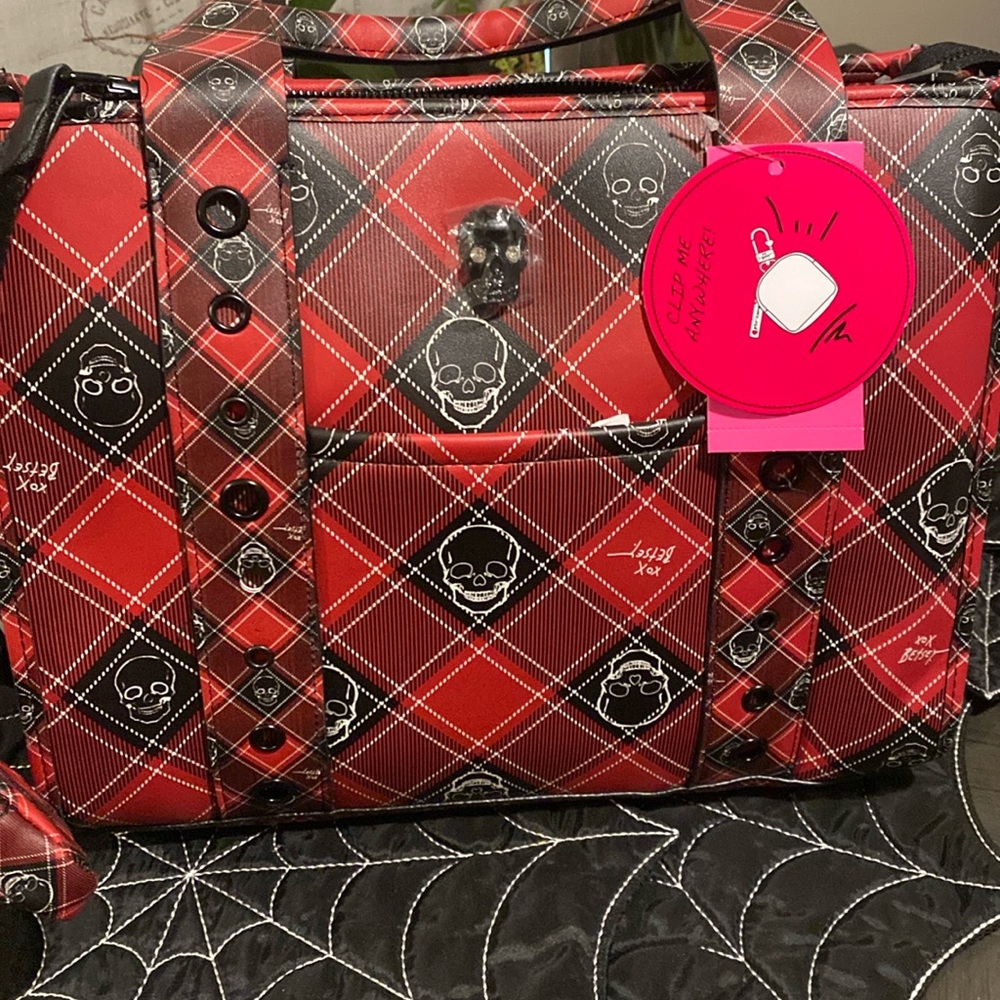 Betsy Johnson plaid & skull handbag
